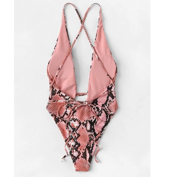 Pink snakeskin Print one piece swimsuit - Picture 2 of 4
